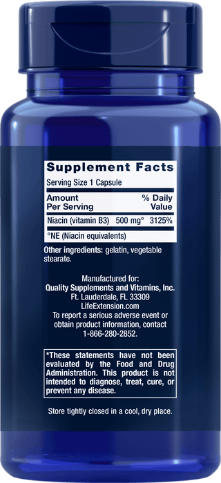 Life Extension - Vitamin B3 Niacin 500 mg (100 kapsler)
