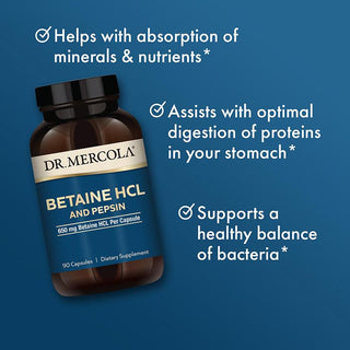 Dr. Mercola - Betaine HCL & Pepsin (90 kapsler)